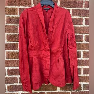Eileen Fisher Red Linen Zipper Front Top Jacket Blazer size Small Christmas